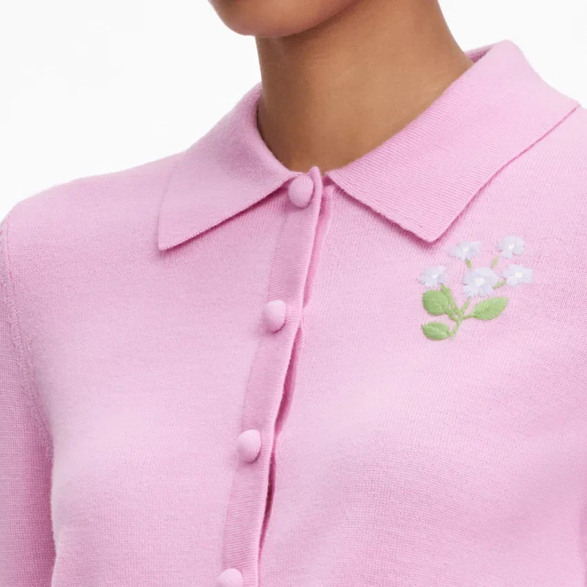 Pink Flower Embroidered Knit Cardigan Pink Flower Embroidered Knit Cardigan