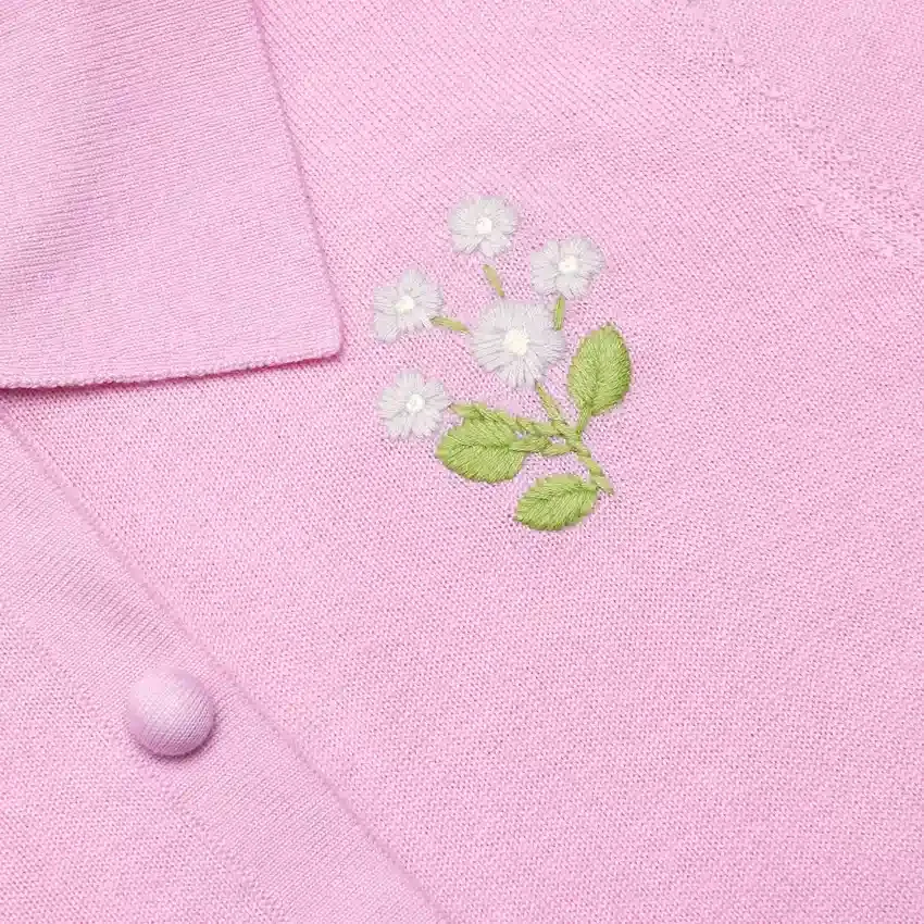 Pink Flower Embroidered Knit Cardigan Pink Flower Embroidered Knit Cardigan