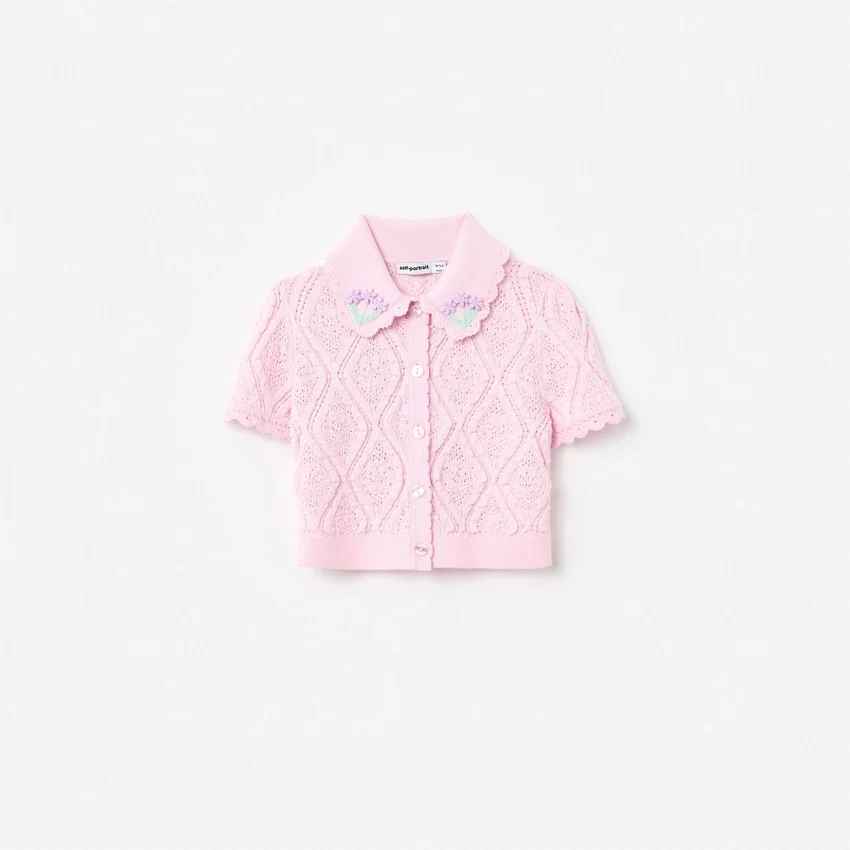 Pink Flower Embroidered Knit Top Pink Flower Embroidered Knit Top
