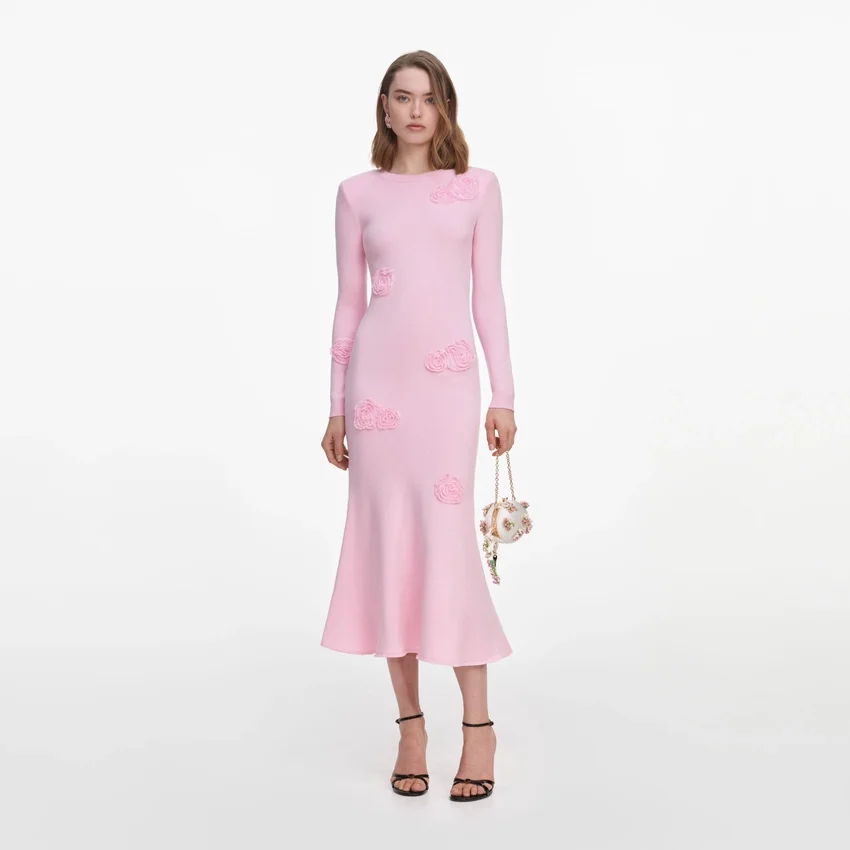 Pink Flower Knit Midi Dress Pink Flower Knit Midi Dress