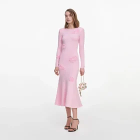 Pink Flower Knit Midi Dress