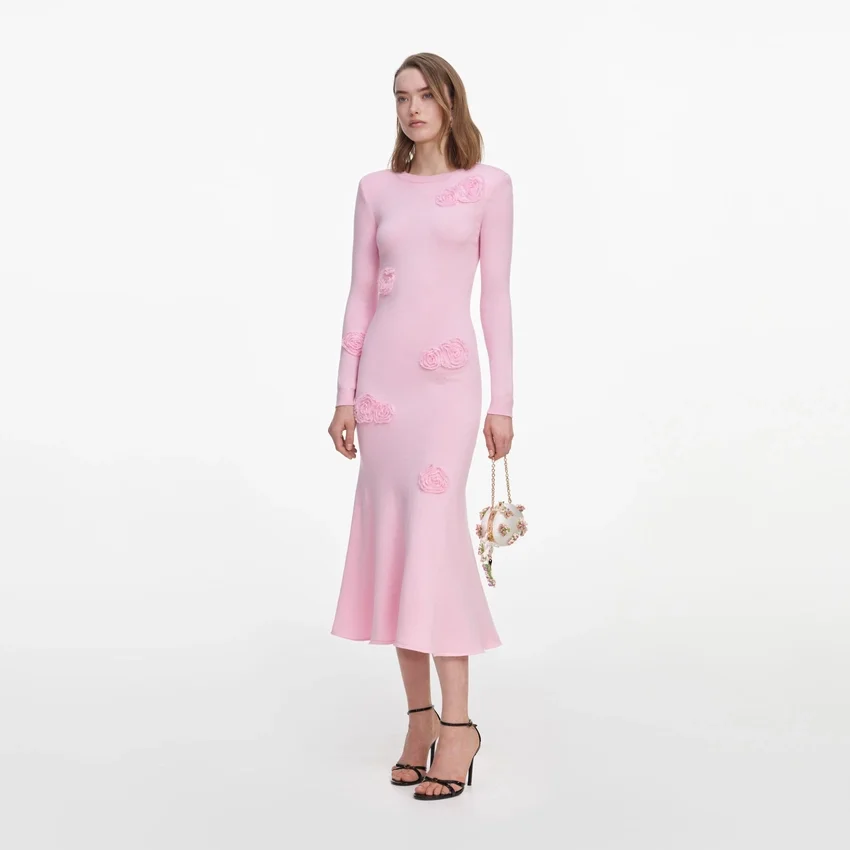 Pink Flower Knit Midi Dress Pink Flower Knit Midi Dress