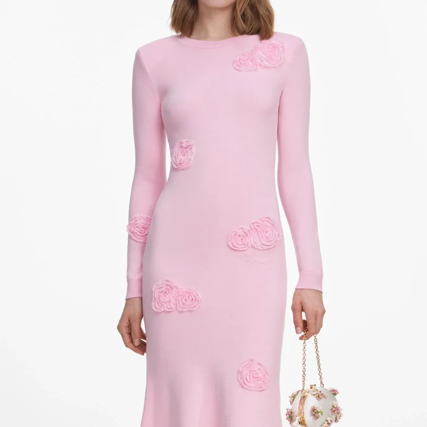 Pink Flower Knit Midi Dress Pink Flower Knit Midi Dress