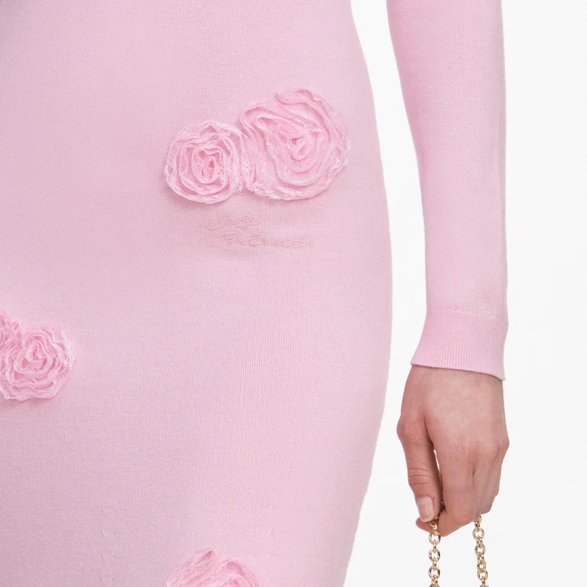 Pink Flower Knit Midi Dress Pink Flower Knit Midi Dress