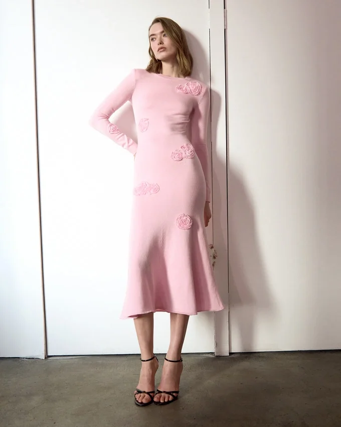 Pink Flower Knit Midi Dress Pink Flower Knit Midi Dress