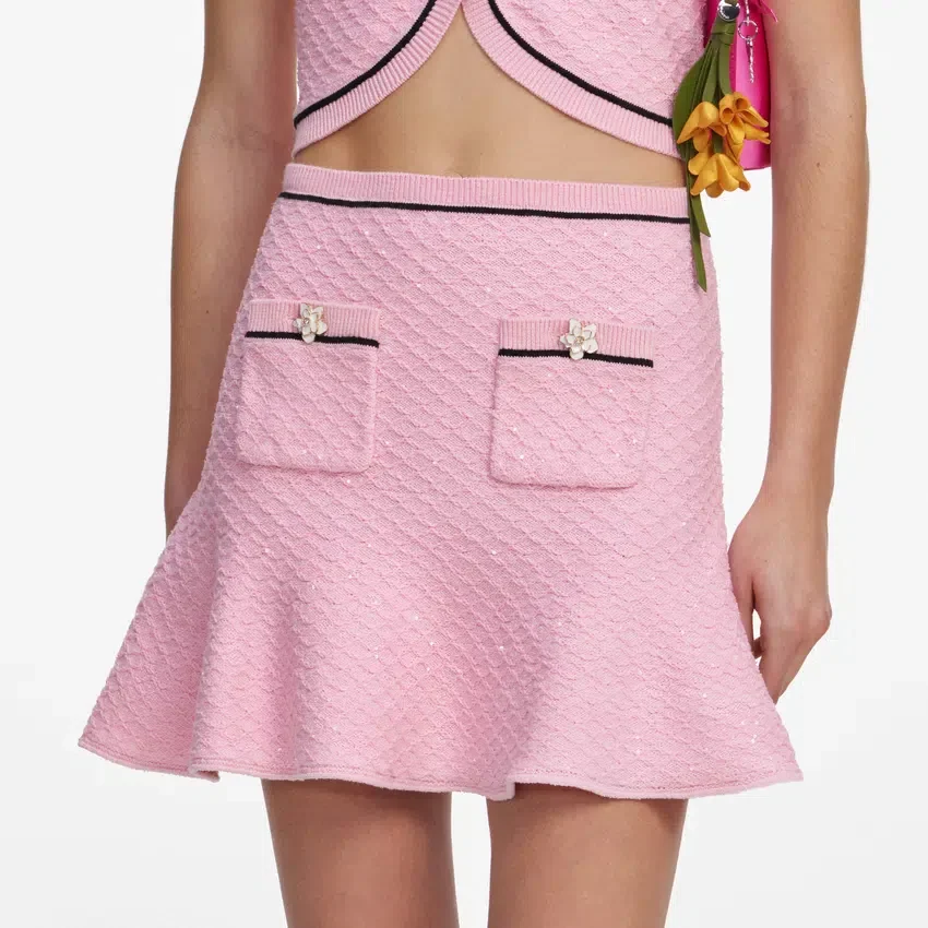 Pink Flower Knit Mini Skirt Pink Flower Knit Mini Skirt