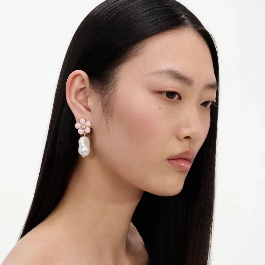 Pink Flower Pearl Drop Earrings Pink Flower Pearl Drop Earrings