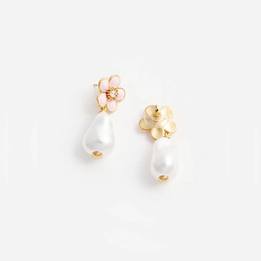 Pink Flower Pearl Drop Earrings Pink Flower Pearl Drop Earrings