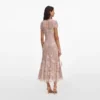 Pink Flower Sequin Embellished Midi Dress Pink Flower Sequin Embellished Midi Dress