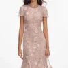 Pink Flower Sequin Embellished Midi Dress Pink Flower Sequin Embellished Midi Dress