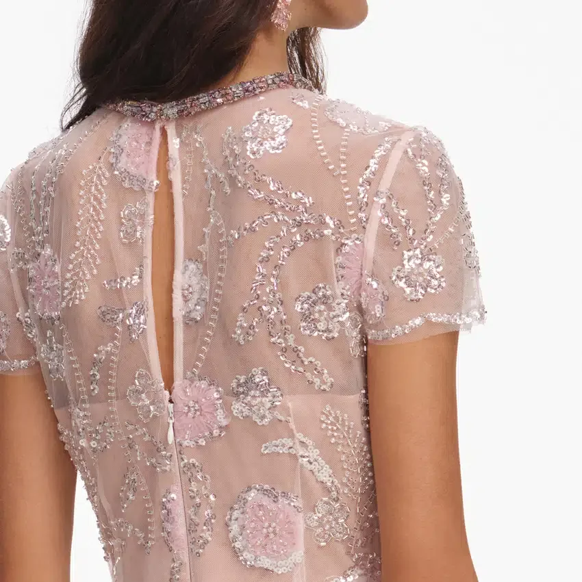 Pink Flower Sequin Embellished Midi Dress Pink Flower Sequin Embellished Midi Dress