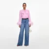 Pink Georgette Feather Cuff Blouse Pink Georgette Feather Cuff Blouse