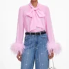 Pink Georgette Feather Cuff Blouse Pink Georgette Feather Cuff Blouse