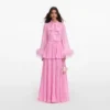 Pink Georgette Feather Cuff Maxi Dress Pink Georgette Feather Cuff Maxi Dress