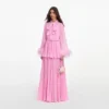 Pink Georgette Feather Cuff Maxi Dress Pink Georgette Feather Cuff Maxi Dress