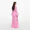 Pink Georgette Feather Cuff Maxi Dress Pink Georgette Feather Cuff Maxi Dress
