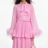 Pink Georgette Feather Cuff Maxi Dress Pink Georgette Feather Cuff Maxi Dress
