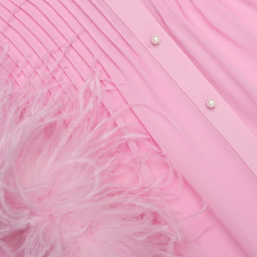 Pink Georgette Feather Cuff Maxi Dress Pink Georgette Feather Cuff Maxi Dress