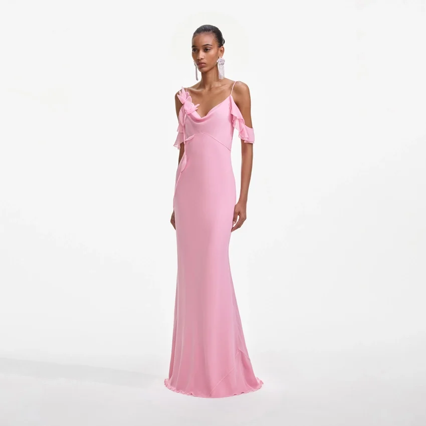 Pink Georgette Flower Maxi Dress Pink Georgette Flower Maxi Dress