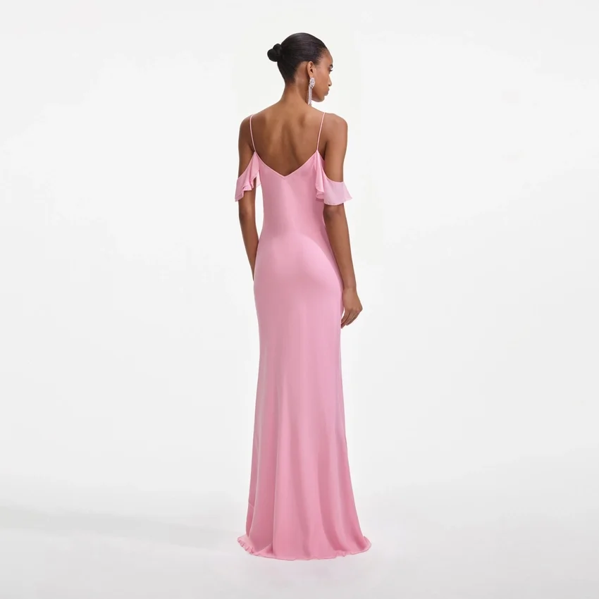 Pink Georgette Flower Maxi Dress Pink Georgette Flower Maxi Dress
