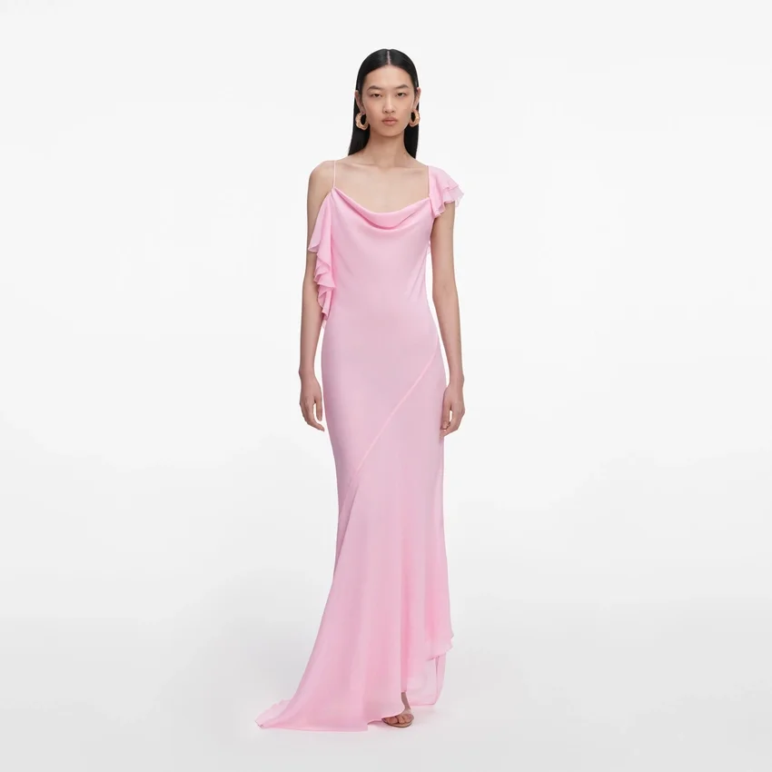 Pink Georgette Frill Maxi Dress Pink Georgette Frill Maxi Dress