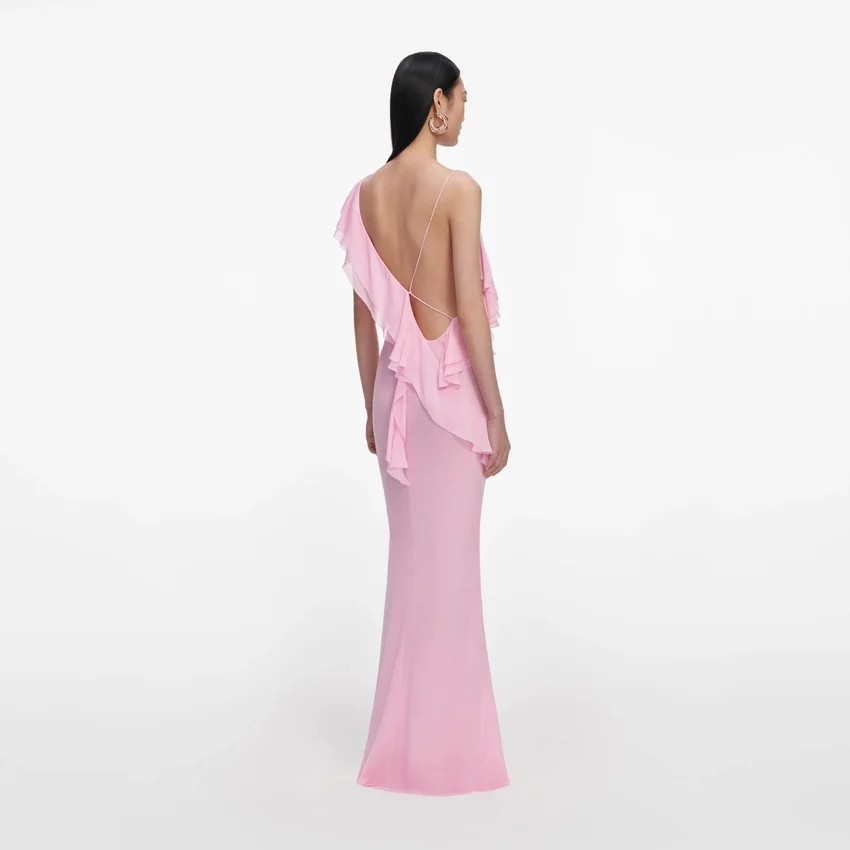 Pink Georgette Frill Maxi Dress Pink Georgette Frill Maxi Dress