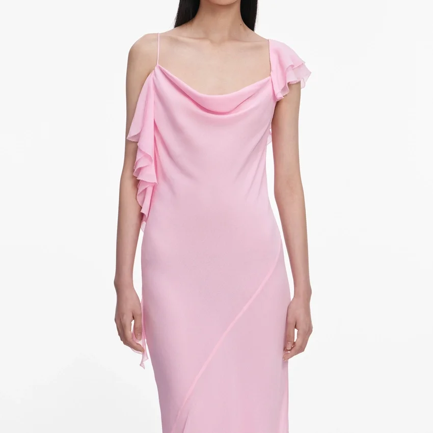 Pink Georgette Frill Maxi Dress Pink Georgette Frill Maxi Dress
