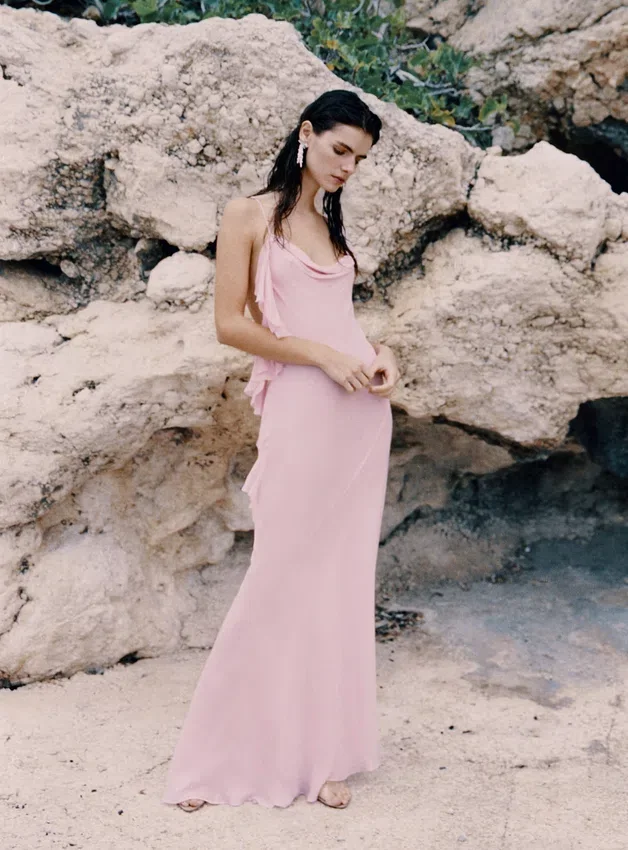 Pink Georgette Frill Maxi Dress Pink Georgette Frill Maxi Dress