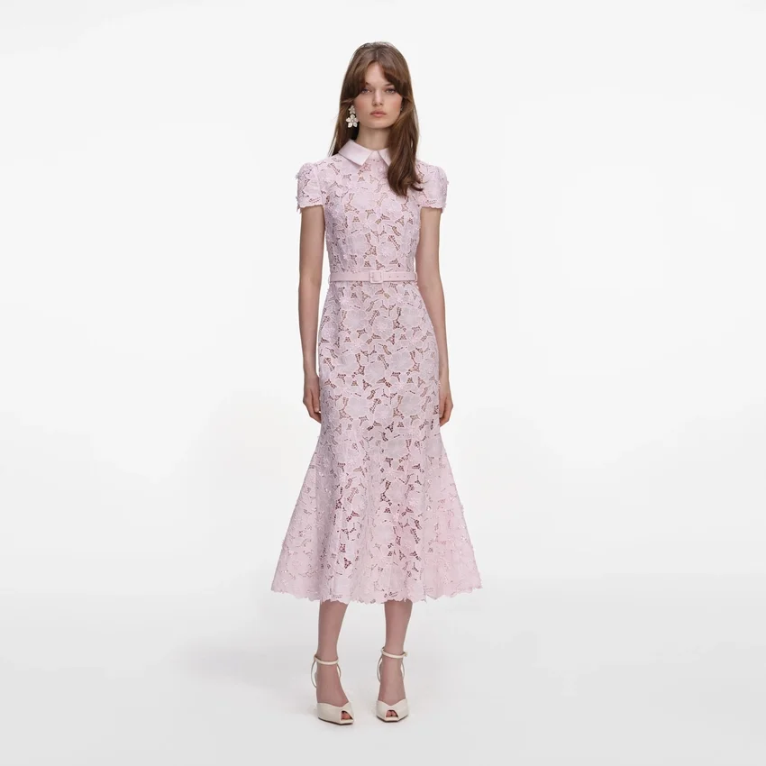 Pink Guipure Lace Midi Dress Pink Guipure Lace Midi Dress