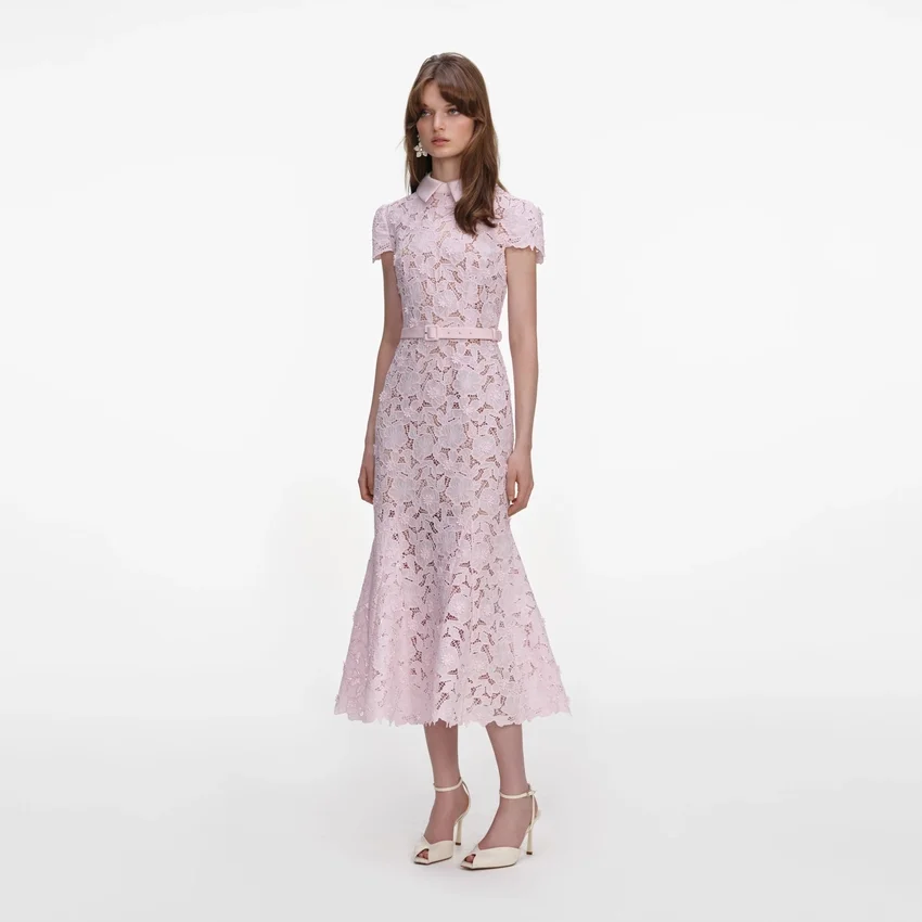 Pink Guipure Lace Midi Dress Pink Guipure Lace Midi Dress