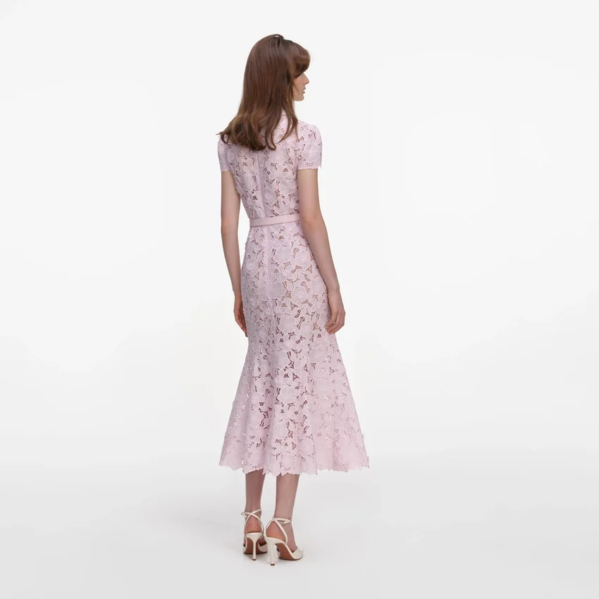 Pink Guipure Lace Midi Dress Pink Guipure Lace Midi Dress