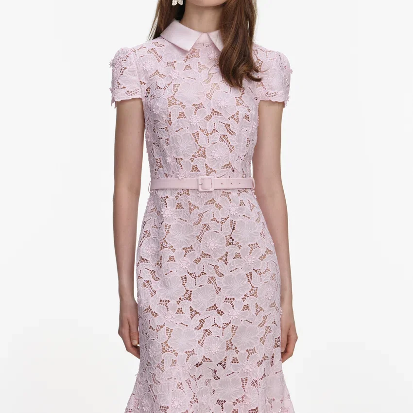Pink Guipure Lace Midi Dress Pink Guipure Lace Midi Dress