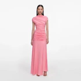 Pink Jersey Gathered Maxi Skirt