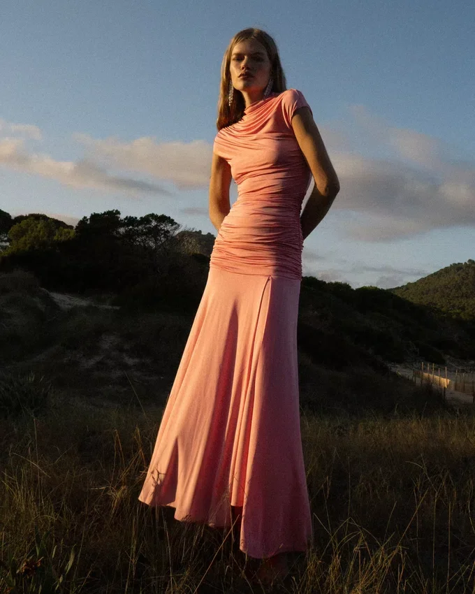 Pink Jersey Gathered Maxi Skirt Pink Jersey Gathered Maxi Skirt