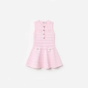Pink Lace Bow Knit Dress