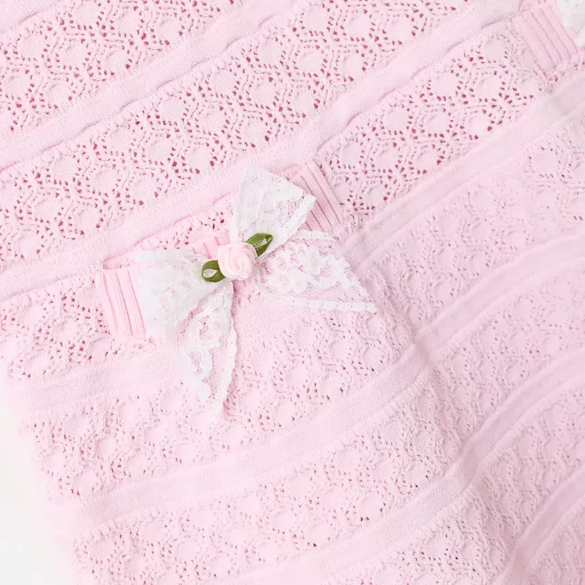 Pink Lace Bow Knit Dress Pink Lace Bow Knit Dress