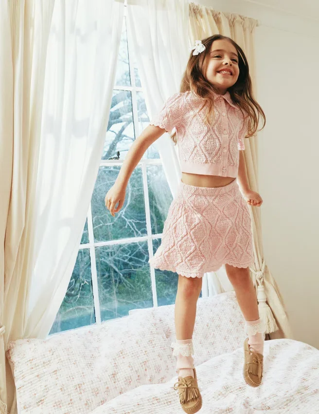 Pink Lace Bow Knit Skirt Pink Lace Bow Knit Skirt