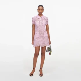 Pink Lace Button Down Mini Dress