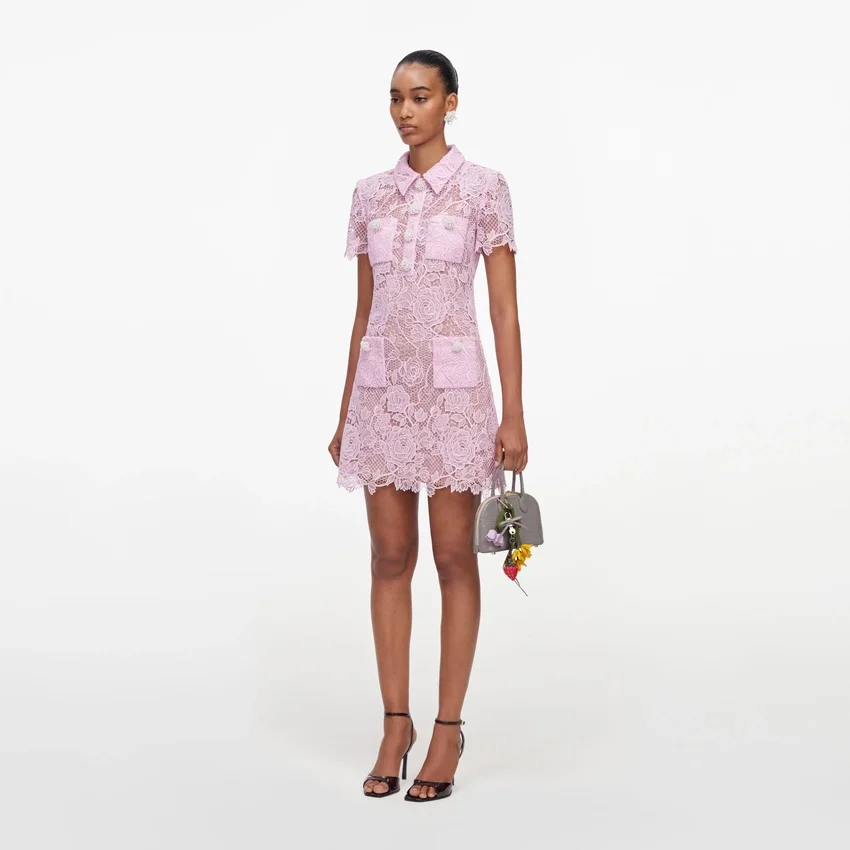 Pink Lace Button Down Mini Dress Pink Lace Button Down Mini Dress