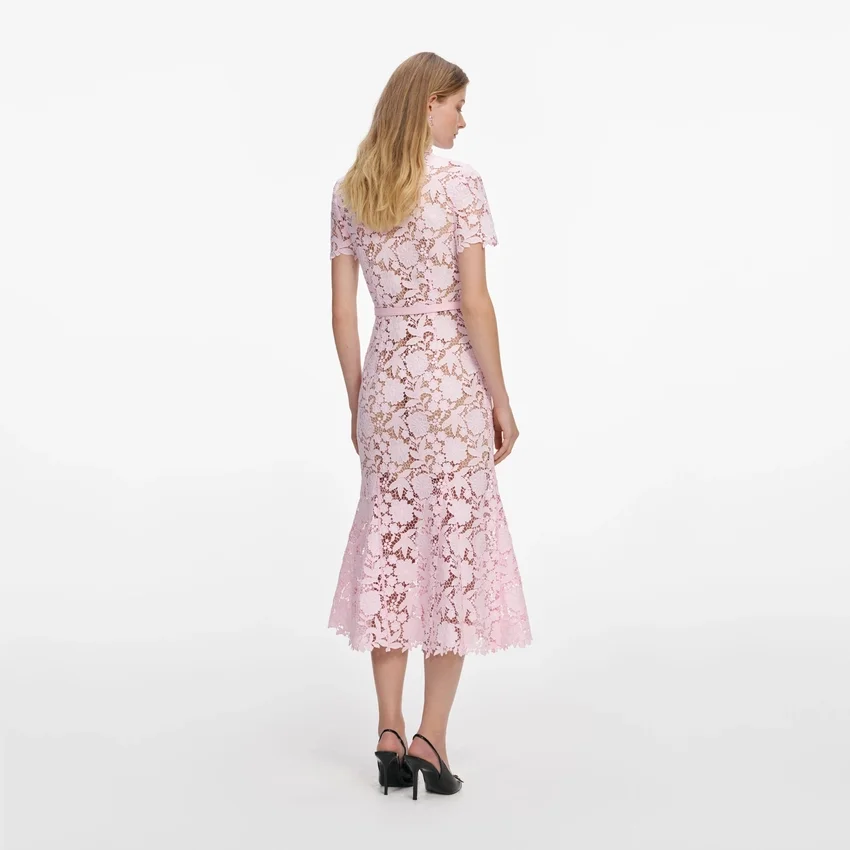 Pink Lace Collared Midi Dress Pink Lace Collared Midi Dress