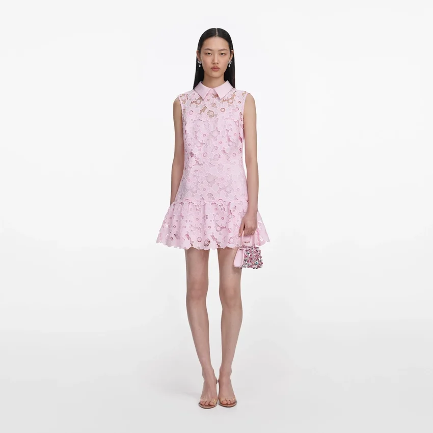 Pink Lace Collared Mini Dress Pink Lace Collared Mini Dress