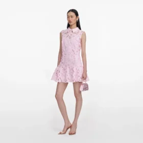 Pink Lace Collared Mini Dress
