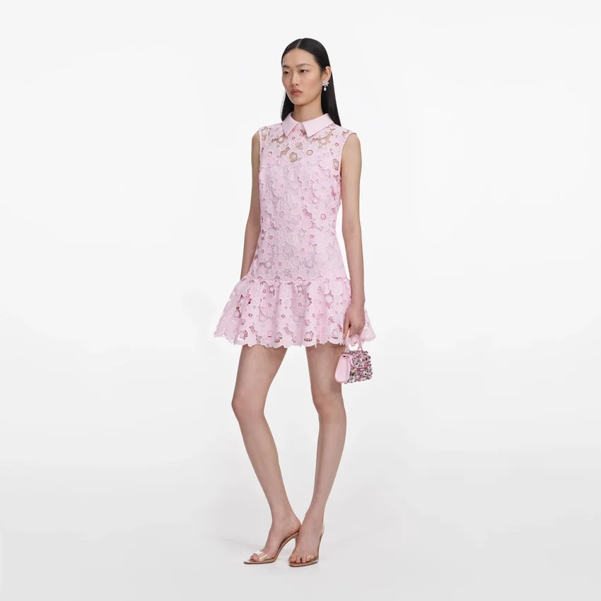 Pink Lace Collared Mini Dress Pink Lace Collared Mini Dress