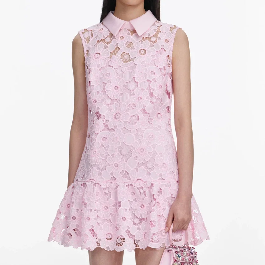 Pink Lace Collared Mini Dress Pink Lace Collared Mini Dress