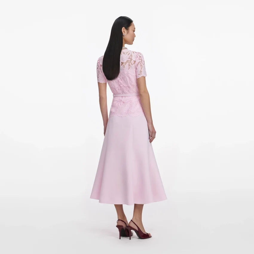 Pink Lace Crepe Midi Dress Pink Lace Crepe Midi Dress