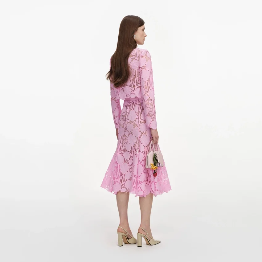 Pink Lace Crystal Embellished Midi Dress Pink Lace Crystal Embellished Midi Dress