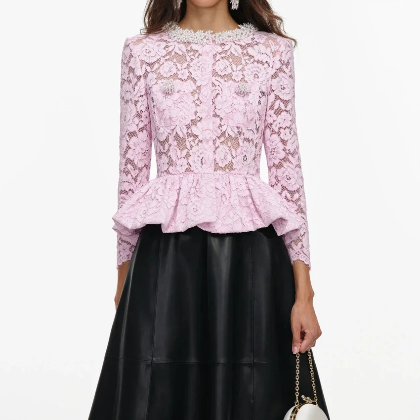 Pink Lace Peplum Top Pink Lace Peplum Top