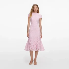 Pink Lace Scoop Back Midi Dress