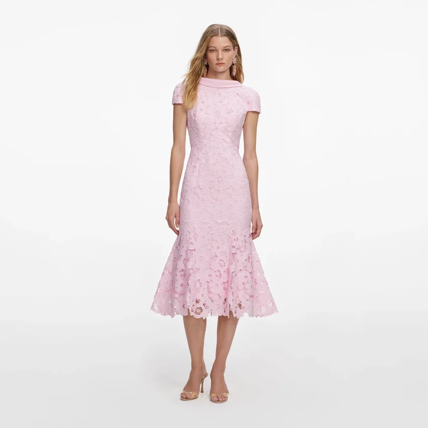 Pink Lace Scoop Back Midi Dress Pink Lace Scoop Back Midi Dress