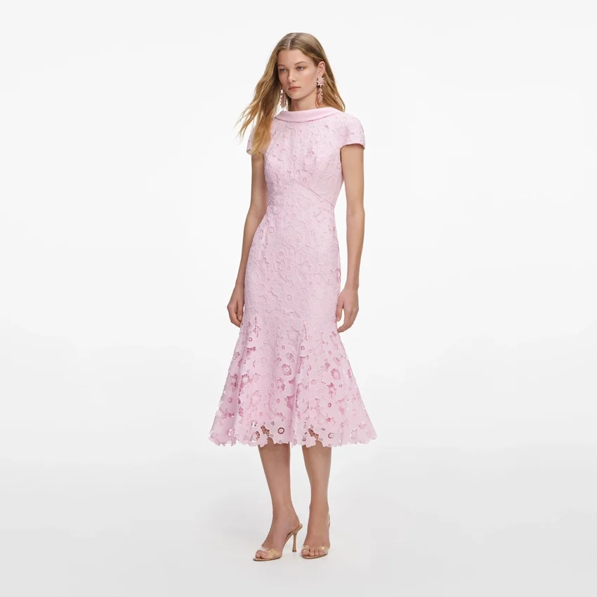Pink Lace Scoop Back Midi Dress Pink Lace Scoop Back Midi Dress